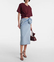 high-waisted denim skirt with rose drape – BLOTA