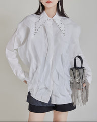 Long sleeve ruffle shirt with pearl collar - Sindu