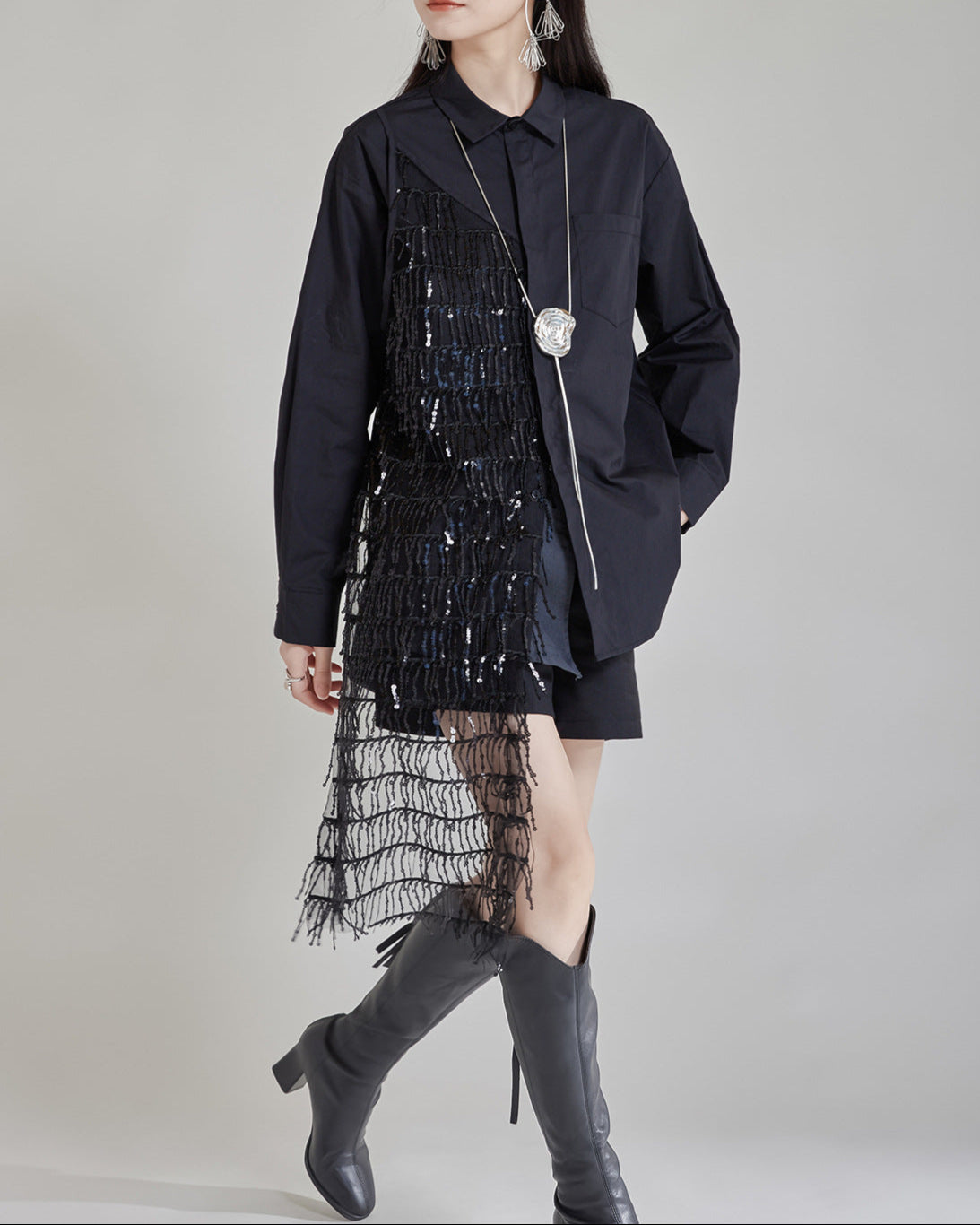 Oversized button-up shirt with fringe detail - Lurgi
