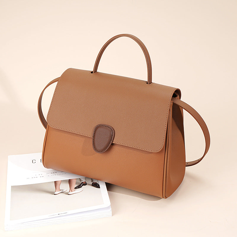 two-tone flap handbag with top handle – CLAIRE
