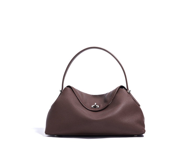 curved-top leather shoulder bag with silver twist lock – NOLA