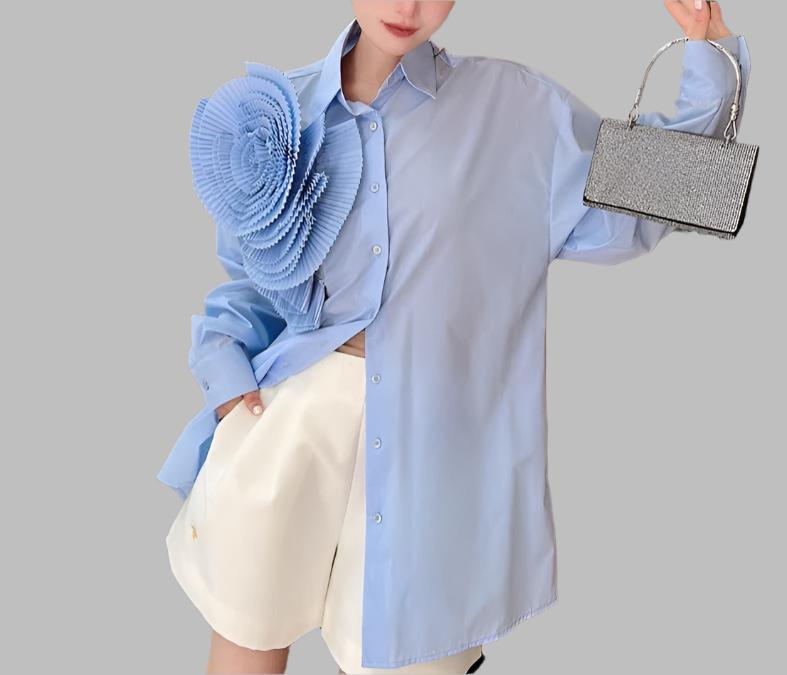 long-sleeve shirt with oversized pleated shoulder detail – Tavvi