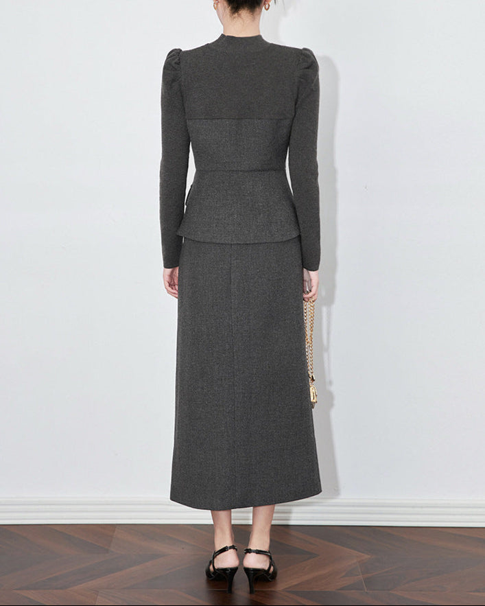 structured wool-blend suit with floral buttons – SELENEZ