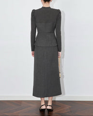 structured wool-blend suit with floral buttons – SELENEZ