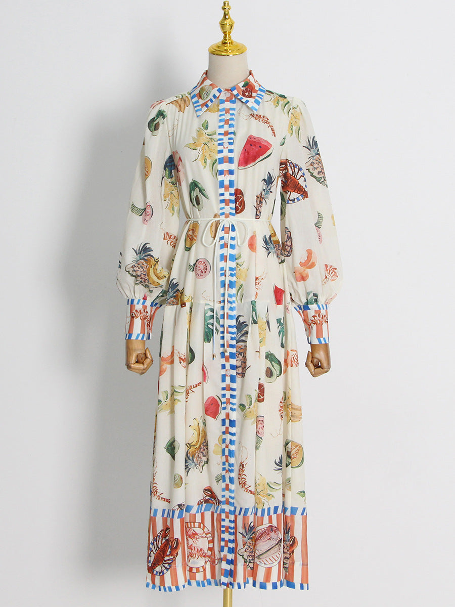 printed shirt dress with striped hem – Babsedh