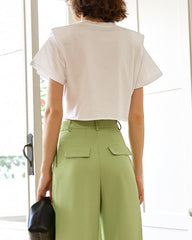 Short sleeve cotton blouse with waist tie - Burni