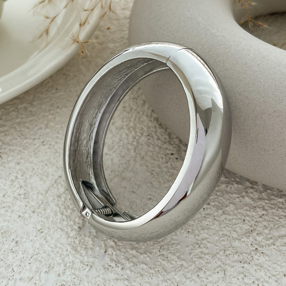 domed gold bangle bracelet with hinge clasp – ALORA