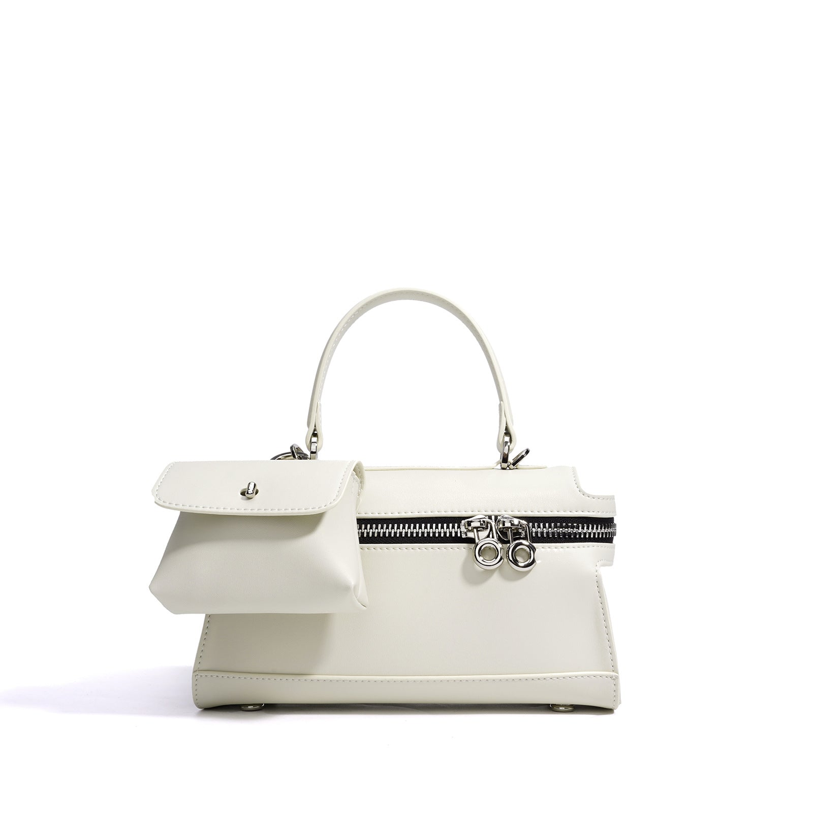 structured handbag with front pouch & double zipper – RAYWA