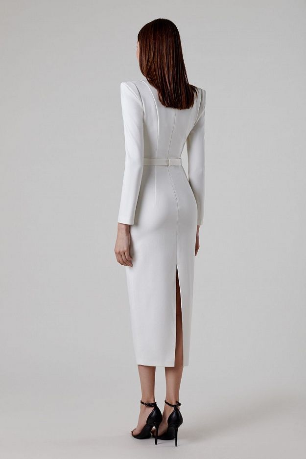 long sleeve midi dress with sculpted neckline – Adeyte