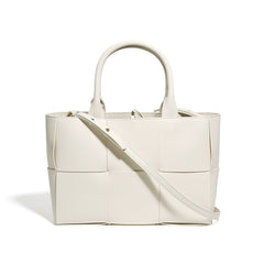 woven leather tote bag with dual top handles - ALVA