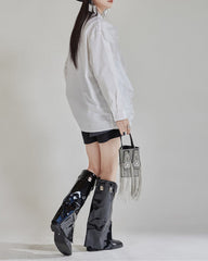 Long sleeve ruffle shirt with pearl collar - Sindu