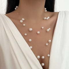 floating pearl strand necklace with layered illusion threads – AUIRO