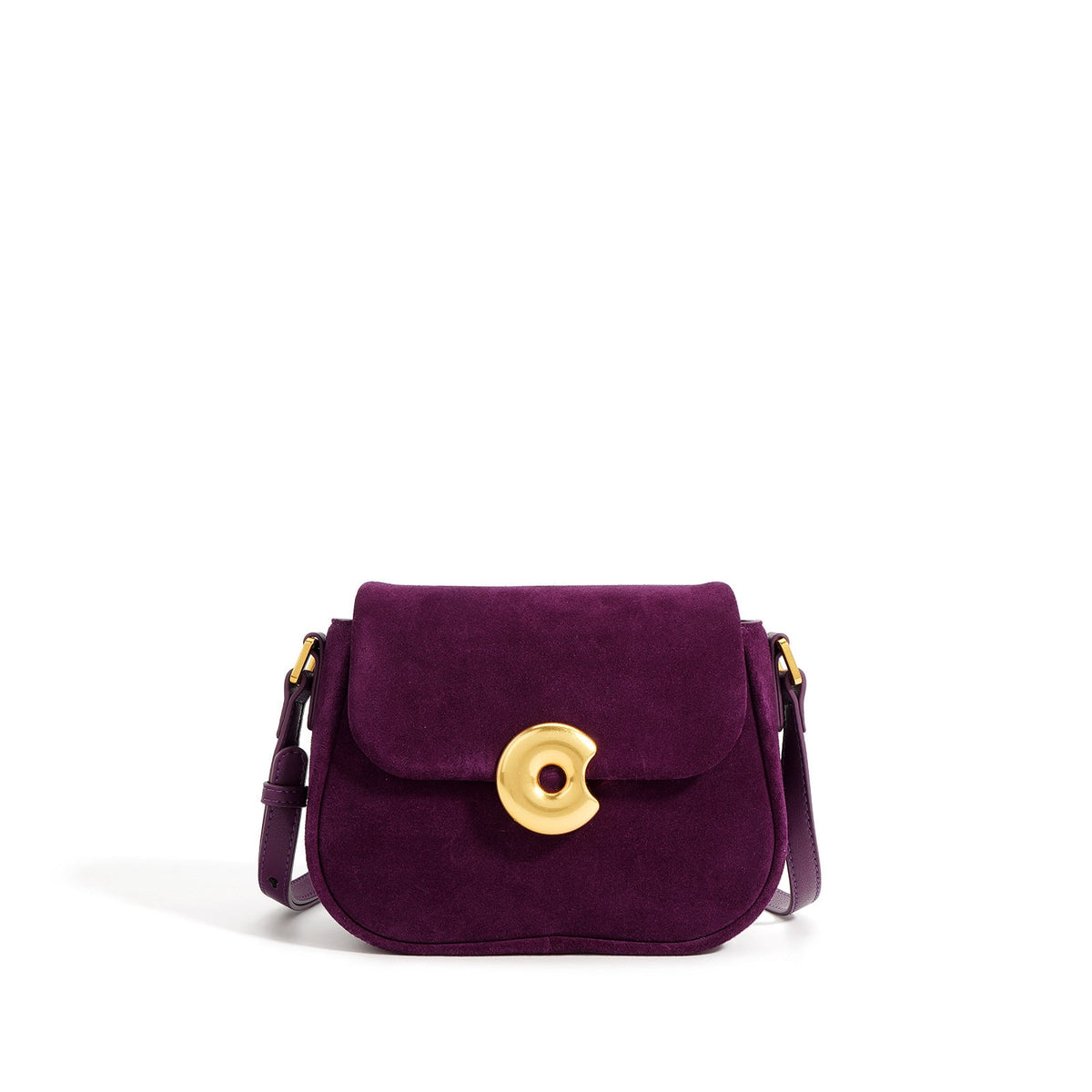 suede flap shoulder bag with gold sculpted lock - IRIXIS