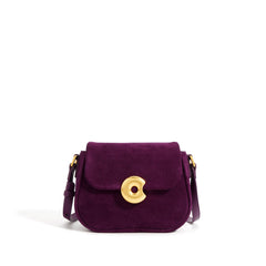 suede flap shoulder bag with gold sculpted lock - IRIXIS
