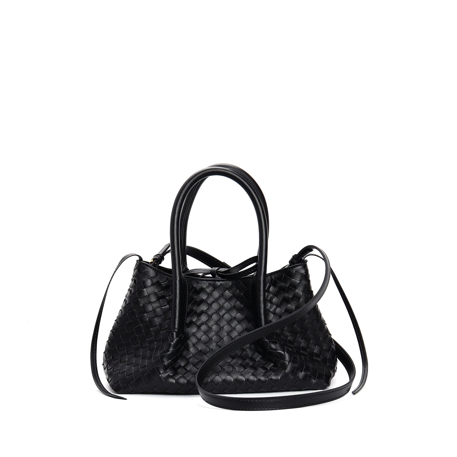 woven leather mini tote bag with tie closure - LIQTA