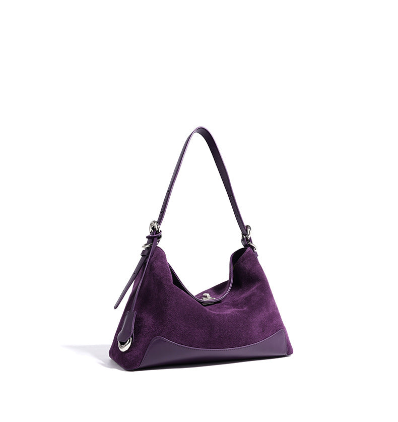 suede crescent hobo bag with leather trim – VERAL