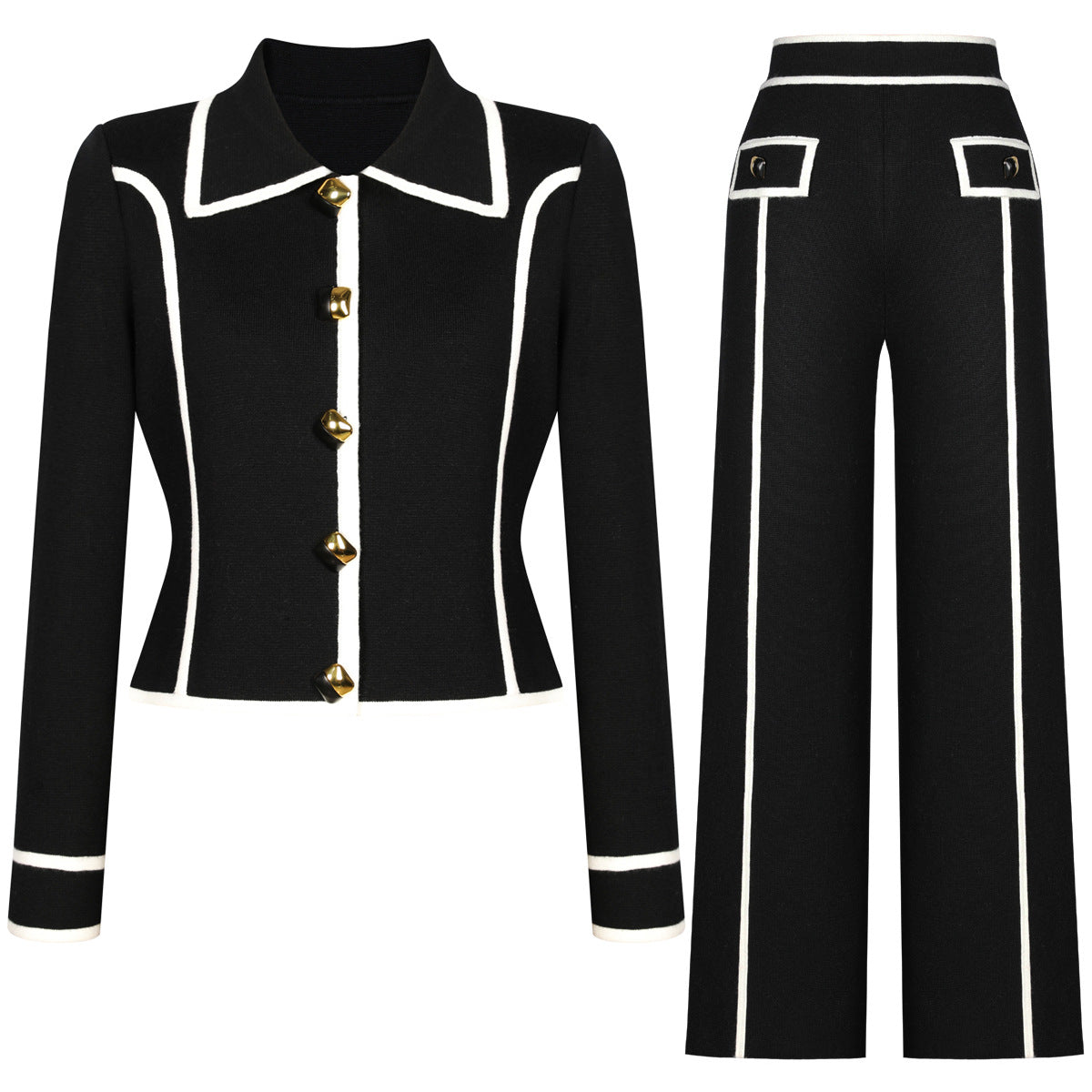 long sleeve tailored suit with contrast piping - DORRAZLI