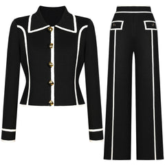 long sleeve tailored suit with contrast piping - DORRAZLI