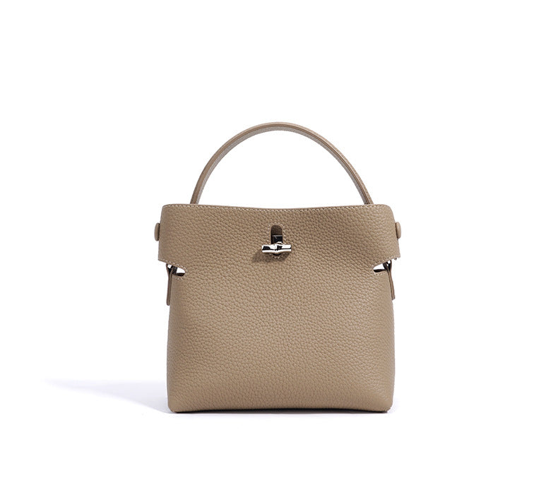 top-handle bucket bag with turn-lock clasp – AZURE