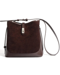 bucket shoulder bag with suede panel and leather trim - AURUXA