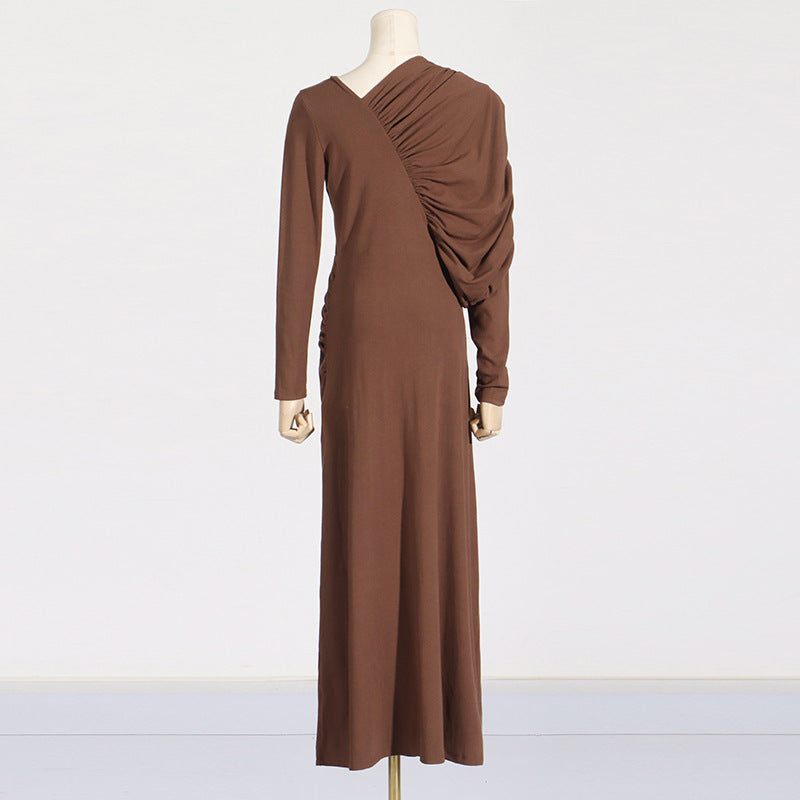 Draped Long-Sleeve Asymmetric Dress - Noise