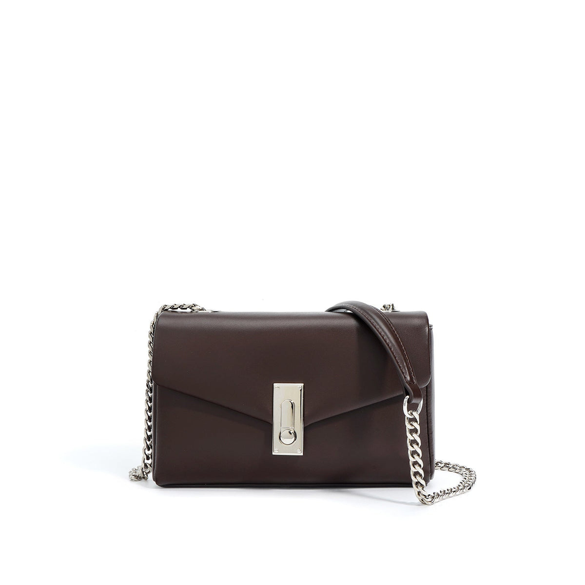structured leather crossbody bag with flap and chain strap - NOZVA