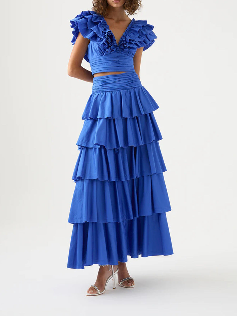 ruffled crop top with tiered maxi skirt - Aanbaba