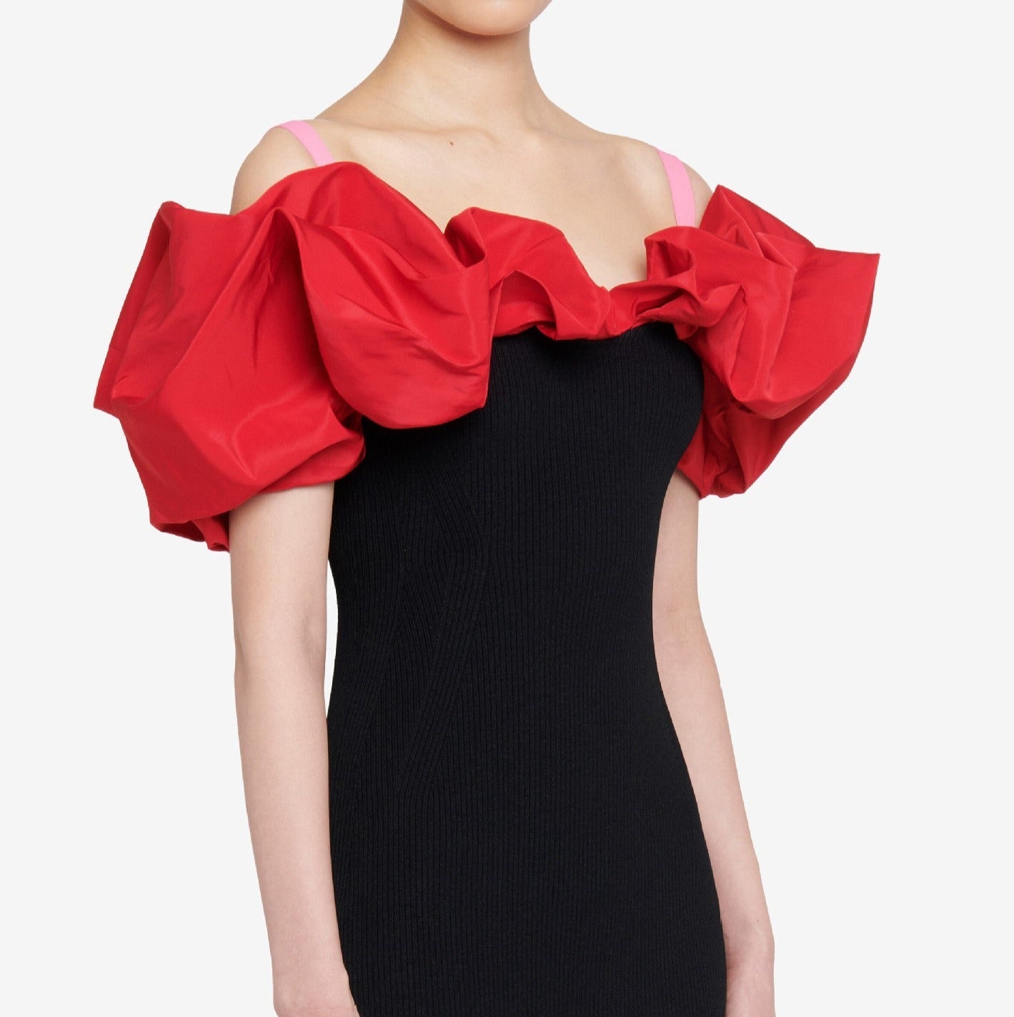 off-shoulder midi dress with red ruffle sleeves – Floqere