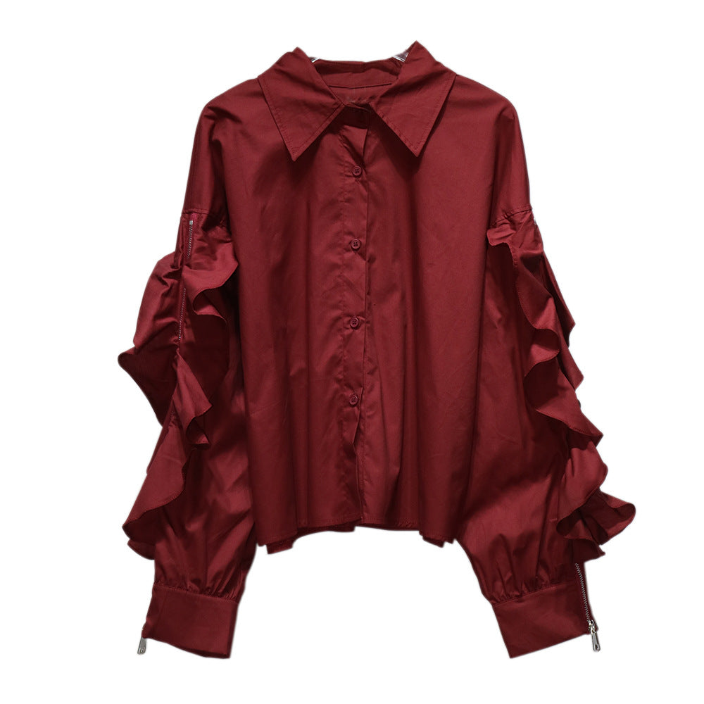 Long-sleeve button-up shirt with ruffled sleeves - Lunji