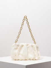 Pleated straw clutch with gold chain strap – Bintru