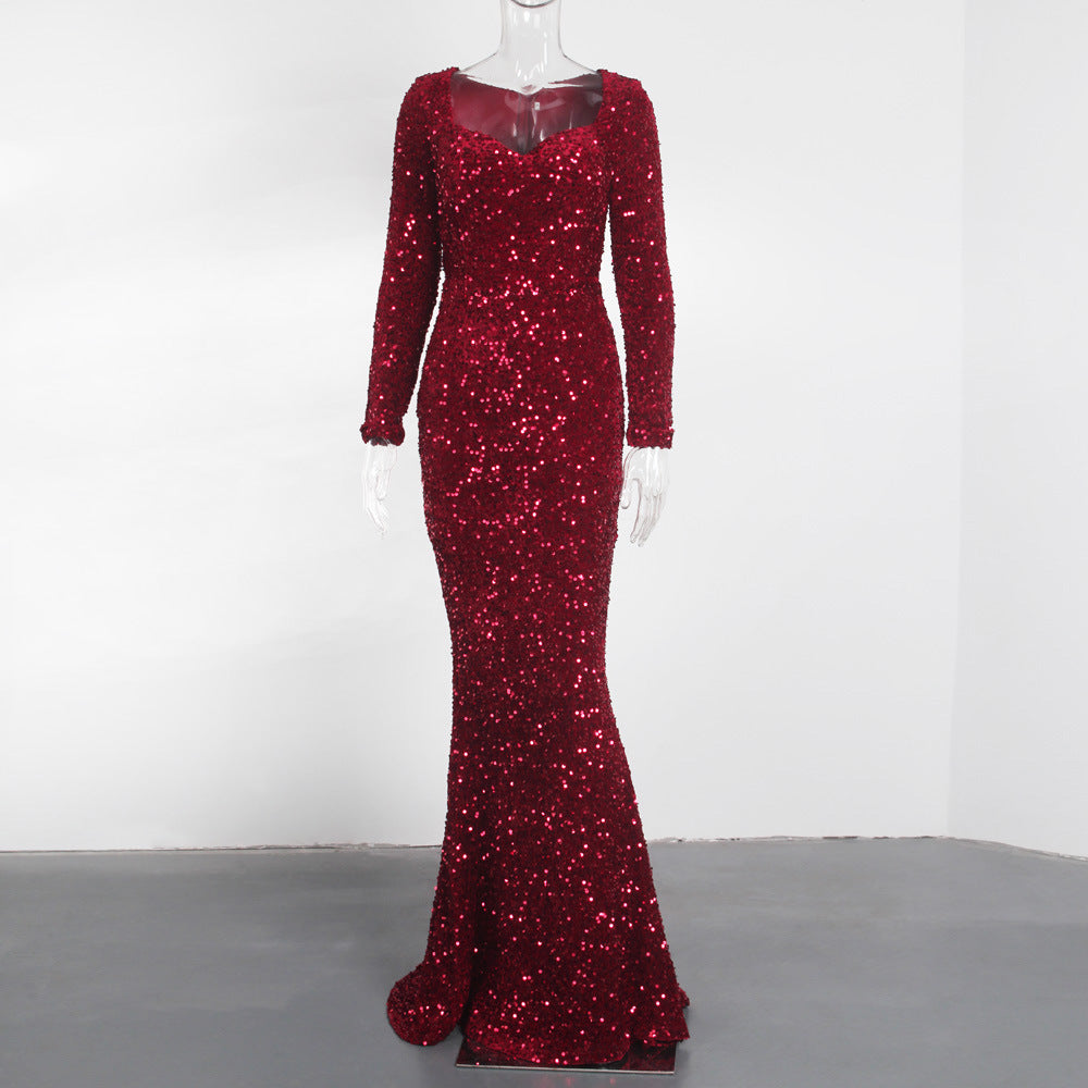 long-sleeve mermaid gown with silver sequins – Tieve