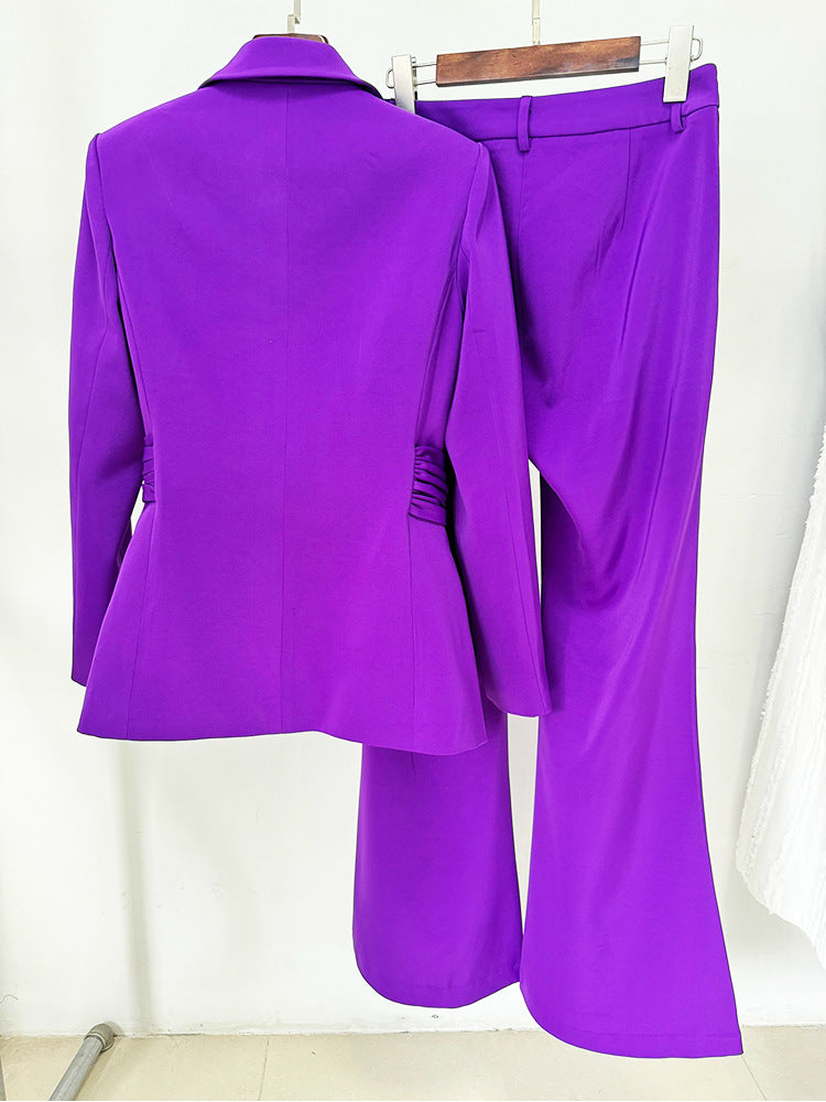 Draped belted blazer pants set with flared legs – Vronik