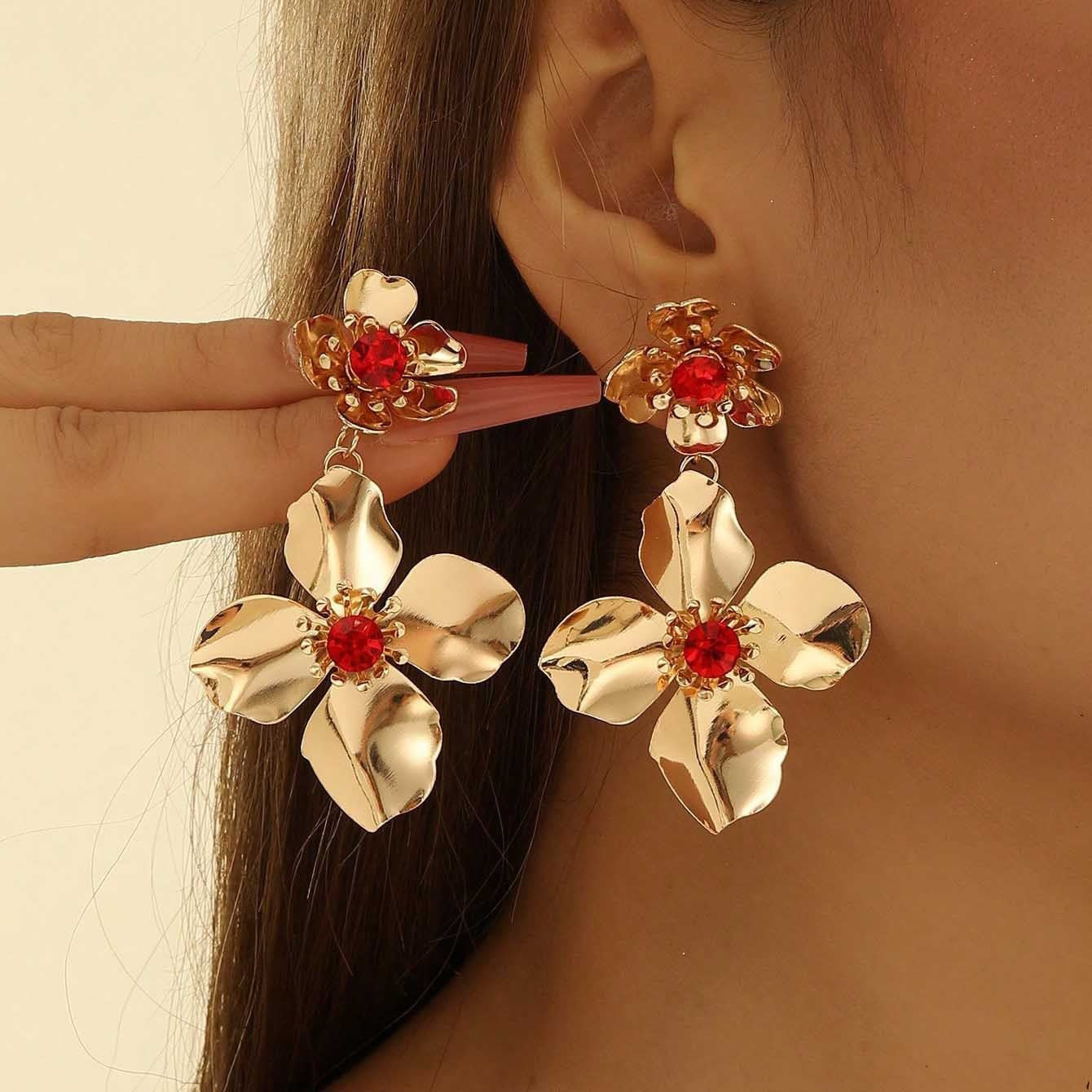 floral hoop earring with blue crystal centers – AURELIA