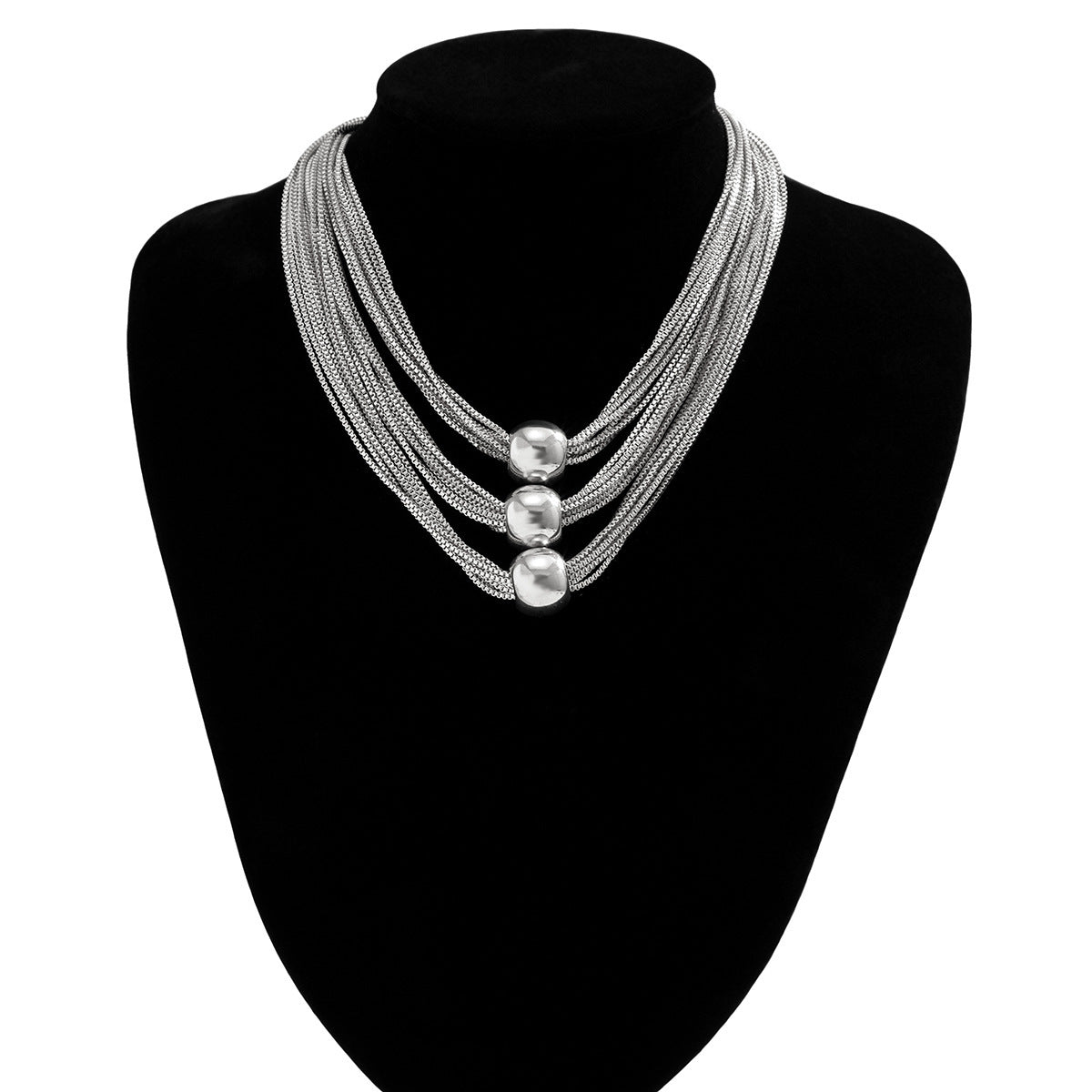 Multi-strand chain necklace with trio beads - Nhjlu