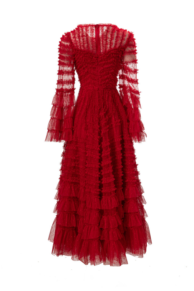 tiered ruffle tulle midi dress in monochrome – Ereshva