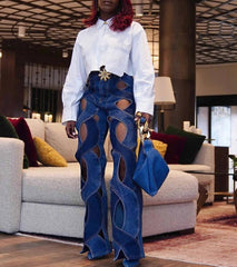 cut-out flare jeans with wave panel design - Binnaz