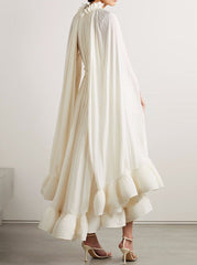 pleated cape-sleeve midi dress with ruffle hem – Aanjkvc