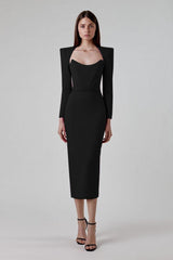 long sleeve midi dress with sculpted neckline – Adeyte