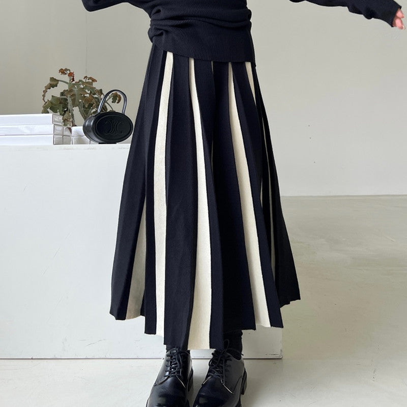 Multicolor Pleated Knitted Skirt - Notji