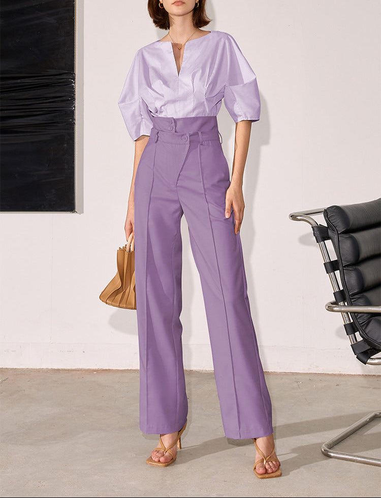 V-neck blouse with gathered half sleeves - Serwu