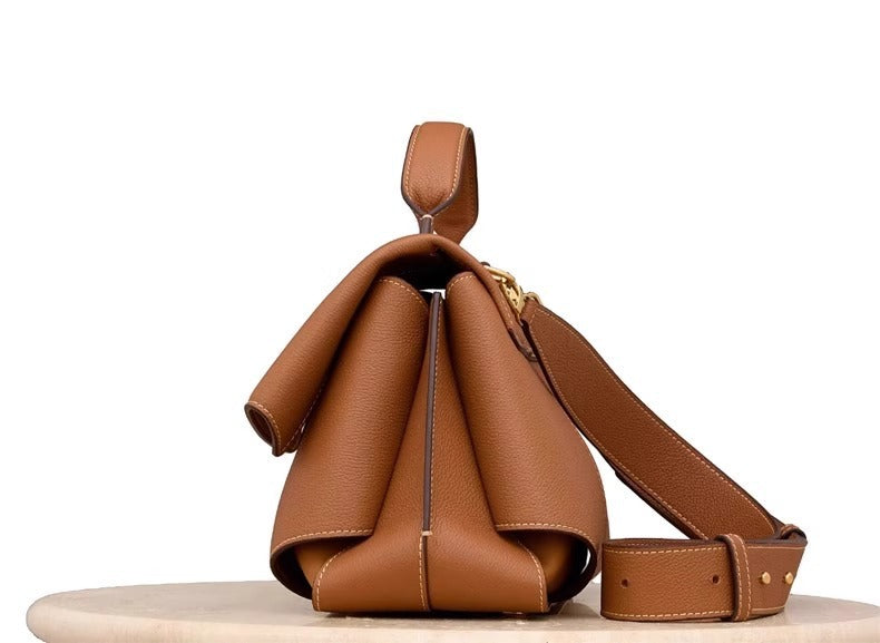 folded flap leather top-handle bag – VERA