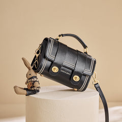 pearl-trim leather satchel with double clasp & bunny charm – COCOA
