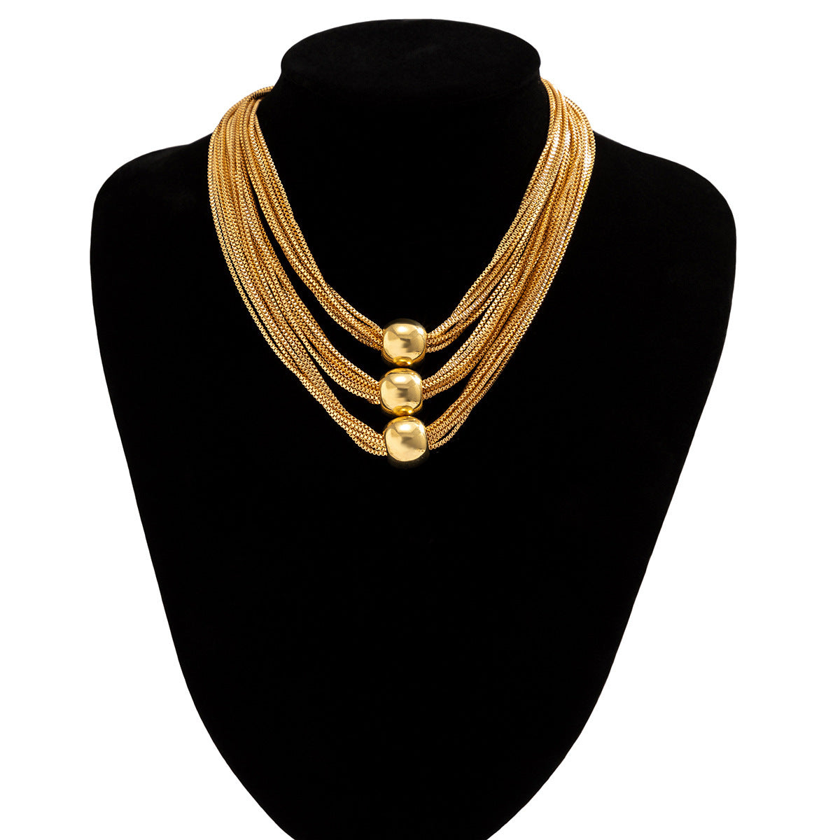 Multi-strand chain necklace with trio beads - Nhjlu