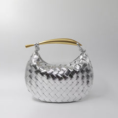 woven crescent shoulder bag with gold sculpted handle - KLLUONEL