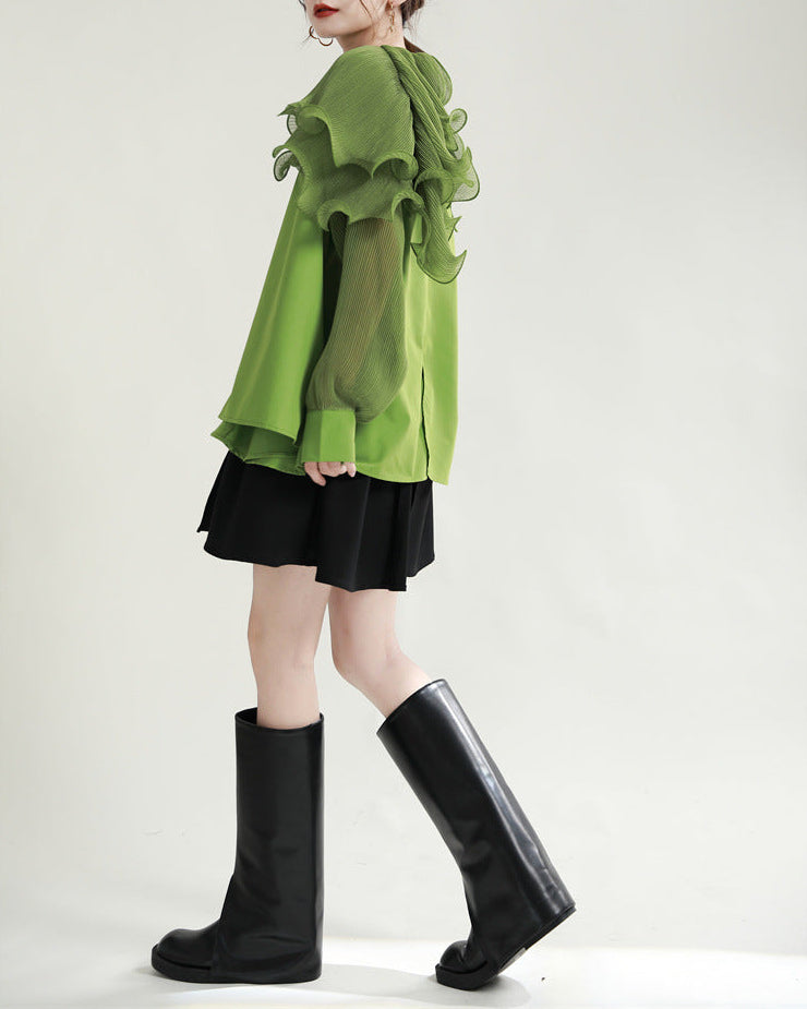 Ruffled shoulder shirt dress with belt - Vinky