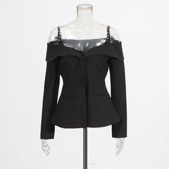 Off-shoulder tailored blazer with strap detail - Vynciru