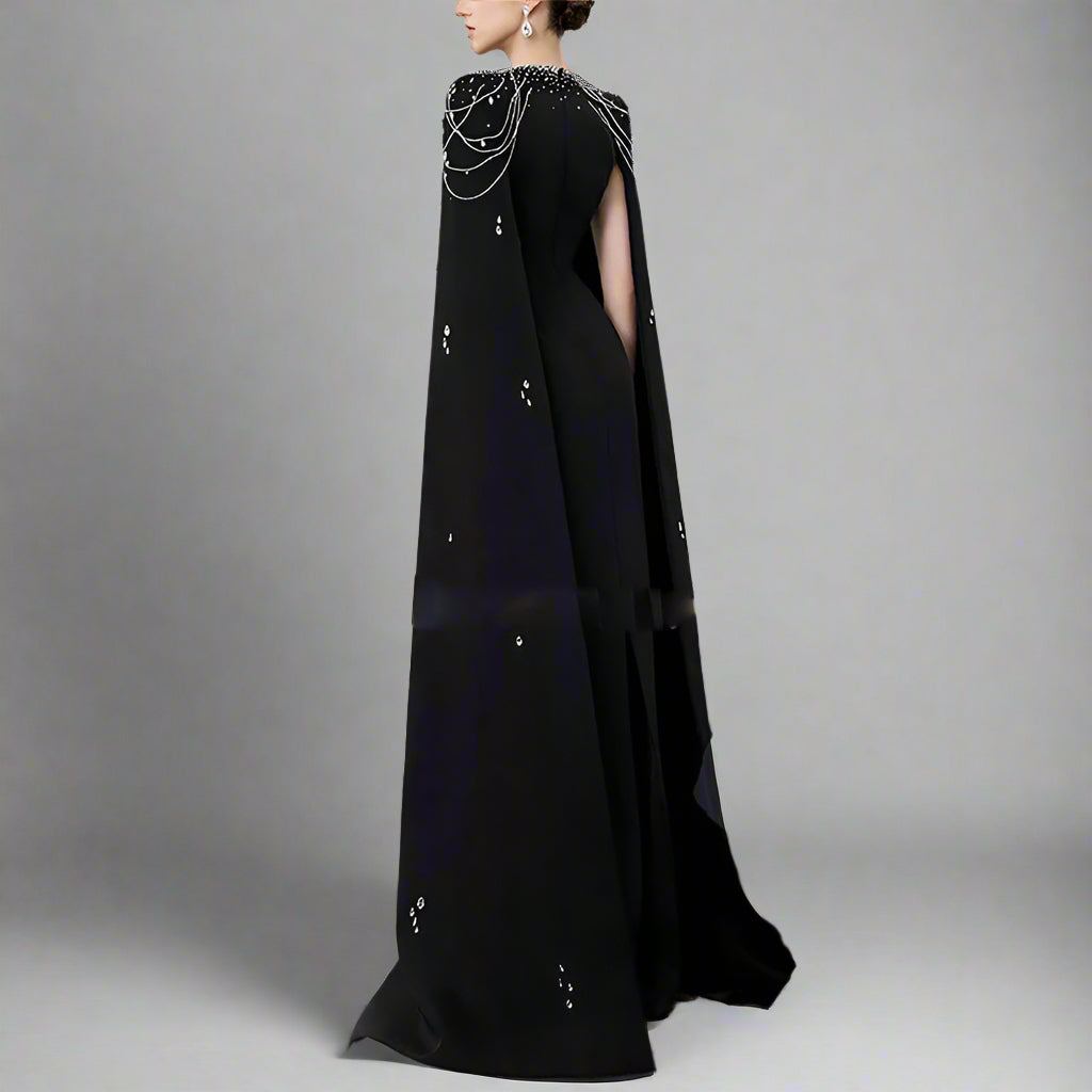 embellished column dress with shoulder cape - Nomalh