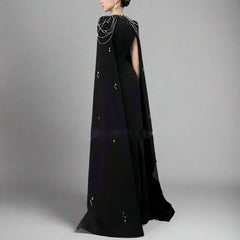 embellished column dress with shoulder cape - Nomalh
