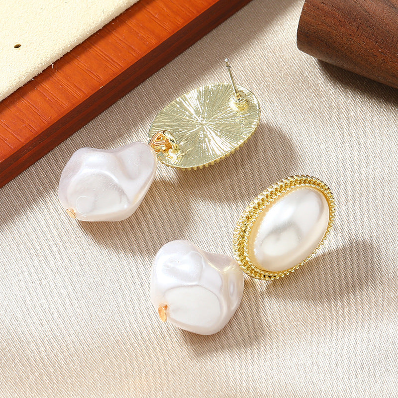 abstract gold stud earrings with baroque pearl drops – SIRX