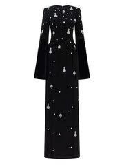 Long-sleeve embellished gown with cape detail - Zuswy